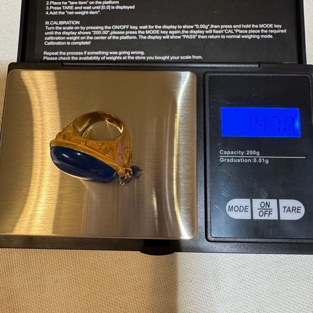 Charming Elegant 18k Solid Gold Ring/Blue Agate S… - image 3